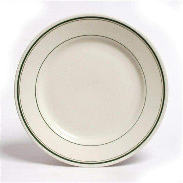 Tuxton China Green Bay 8.38 in. Wide Rim Rolled Edge China Plate - American White with Green Band - 3 Dozen TGB-022